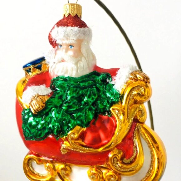 ✨NEW! Authentic Christopher Radko SANTA in a Sleigh Big Hand Made Glass Ornament - Picture 7 of 9